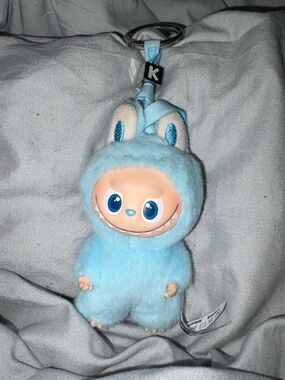 Labubu-Plush Blue Monster Keychain Cute Fuzzy Toy Accessory